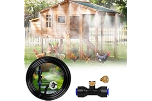 UBYNID Misters for Outside Patio, 60 FT Chicken Coop Misting Cooling System with 15 Mist Nozzles+Brass Adapter (3/4") DIY Outdoor Water Mister for Garden Trampoline Greenhouse Canopy