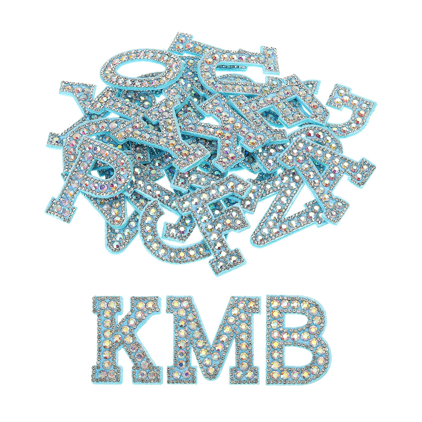 Photo 1 of MECCANIXITY Iron on Patch Decorative A-Z Blue Glitter Alphabet Applique Rhinestone English Letter for DIY Clothes Repair Hats Bags Pack of 26