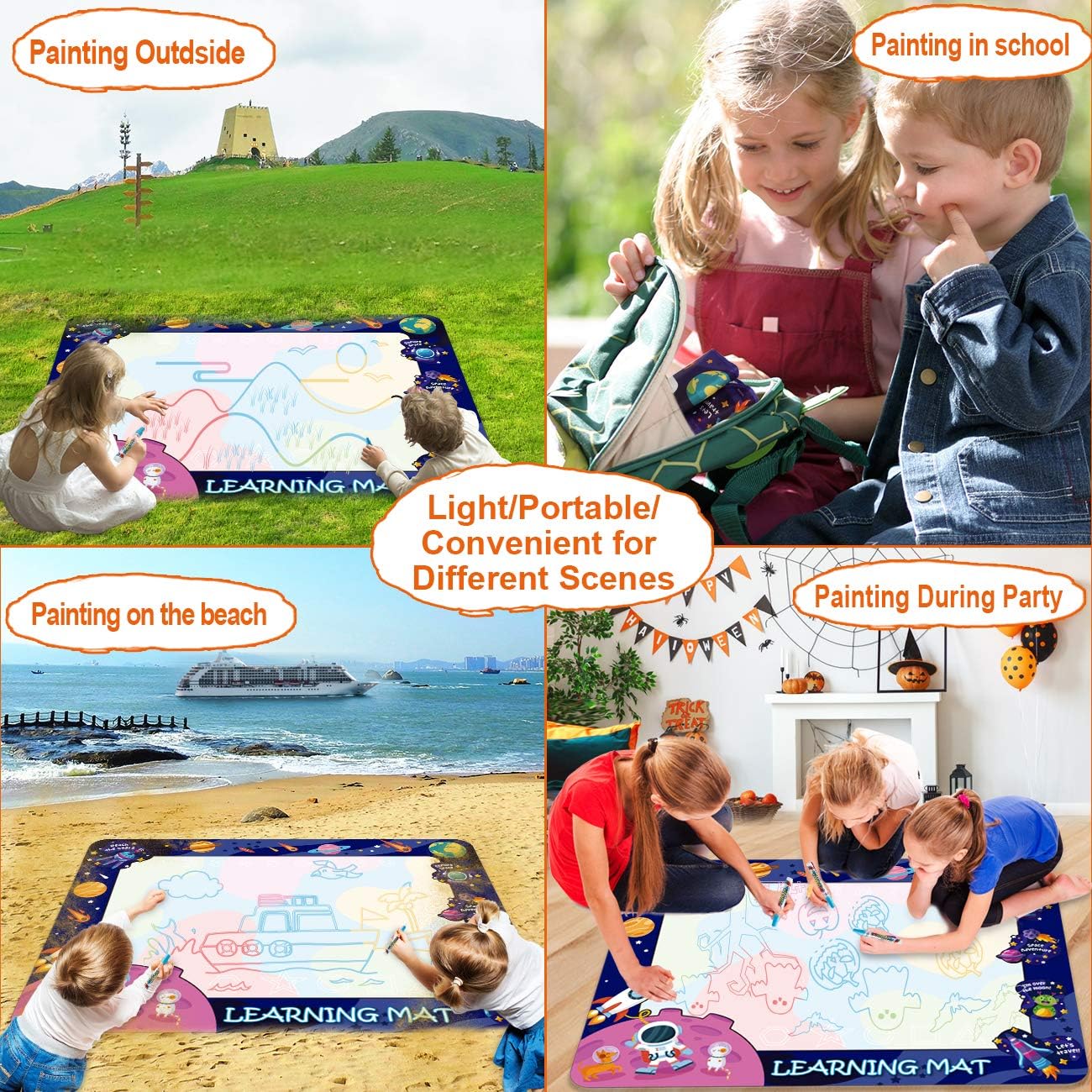 HISTOYE Aqua Magic Water Doodle Mat for Kids Large 40 X 32 Inch Water Drawing Mat for Toddlers Painting Coloring Mat Pad with Pens Learning Educational Toys for 3 4 5 6 7 8+ Year Old Boys Girls Gifts: Office Products