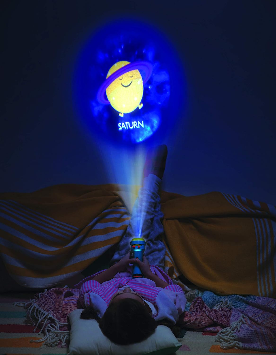B. toys, Light Me To The Moon, Blue, Pretend Play Projector Flashlight, 2 Image Reels, Planet & Alien Projections - Image 3