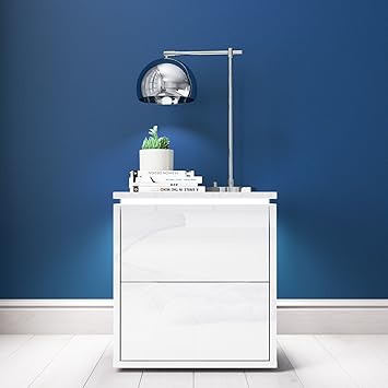 Lucia White High Gloss Bedside Table With Led Feature Amazon Co
