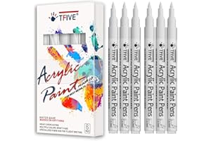 TFIVE White Marker Paint Pens - 6 Pack Acrylic White Permanent Marker, 0.7mm Extra Fine Tip Paint Pen for Art projects, Drawing, Rock Painting, Stone, Ceramic, Glass, Wood, Plastic, Metal, Canvas DIY Crafts
