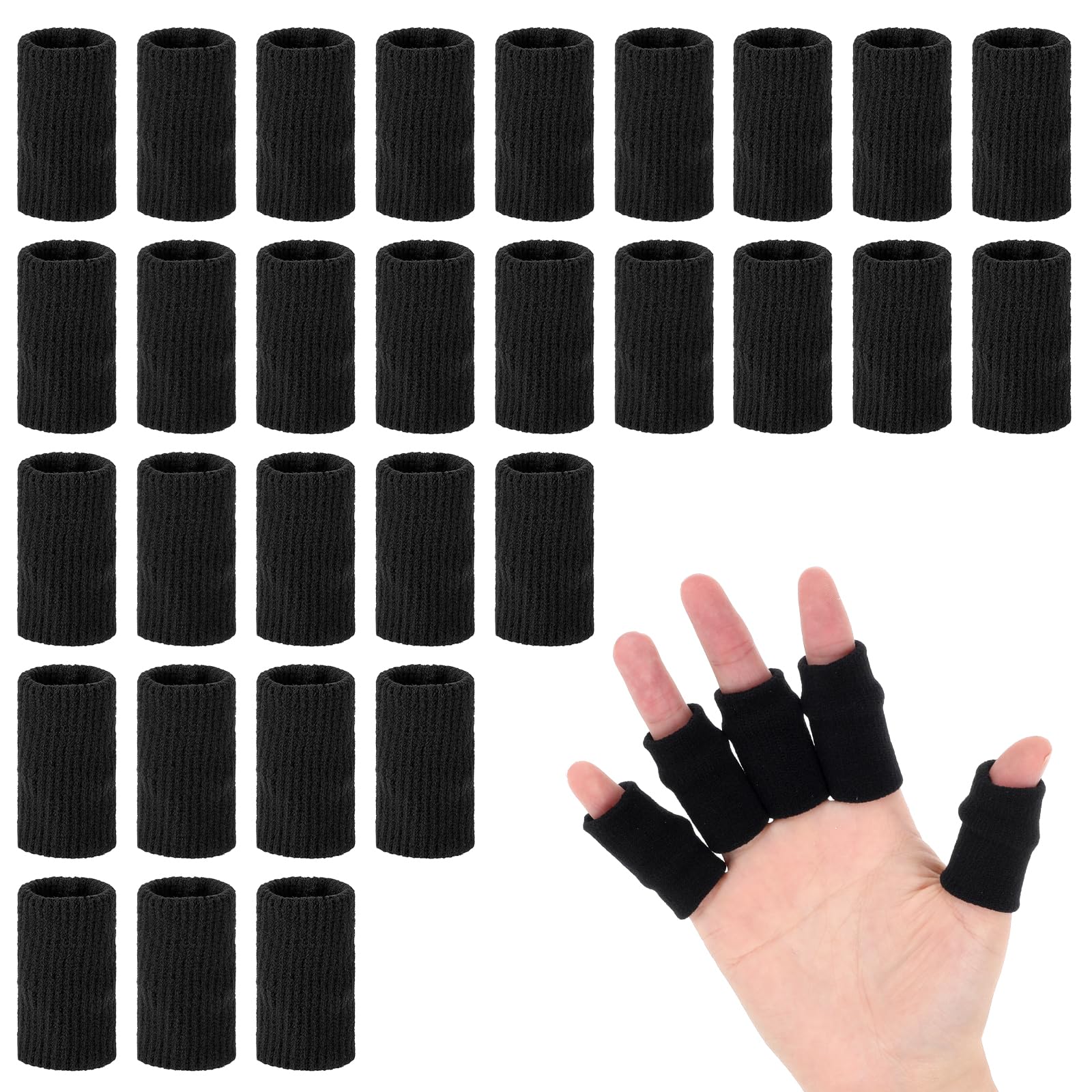 30 PCS Finger Sleeves, Breathable Fingers Compression Sleeves Black Sport Finger Protectors Arthritis Fingers Support Elastic Thumb Splint Brace for Basketball Volleyball Sports Relieve Arthritis Pain