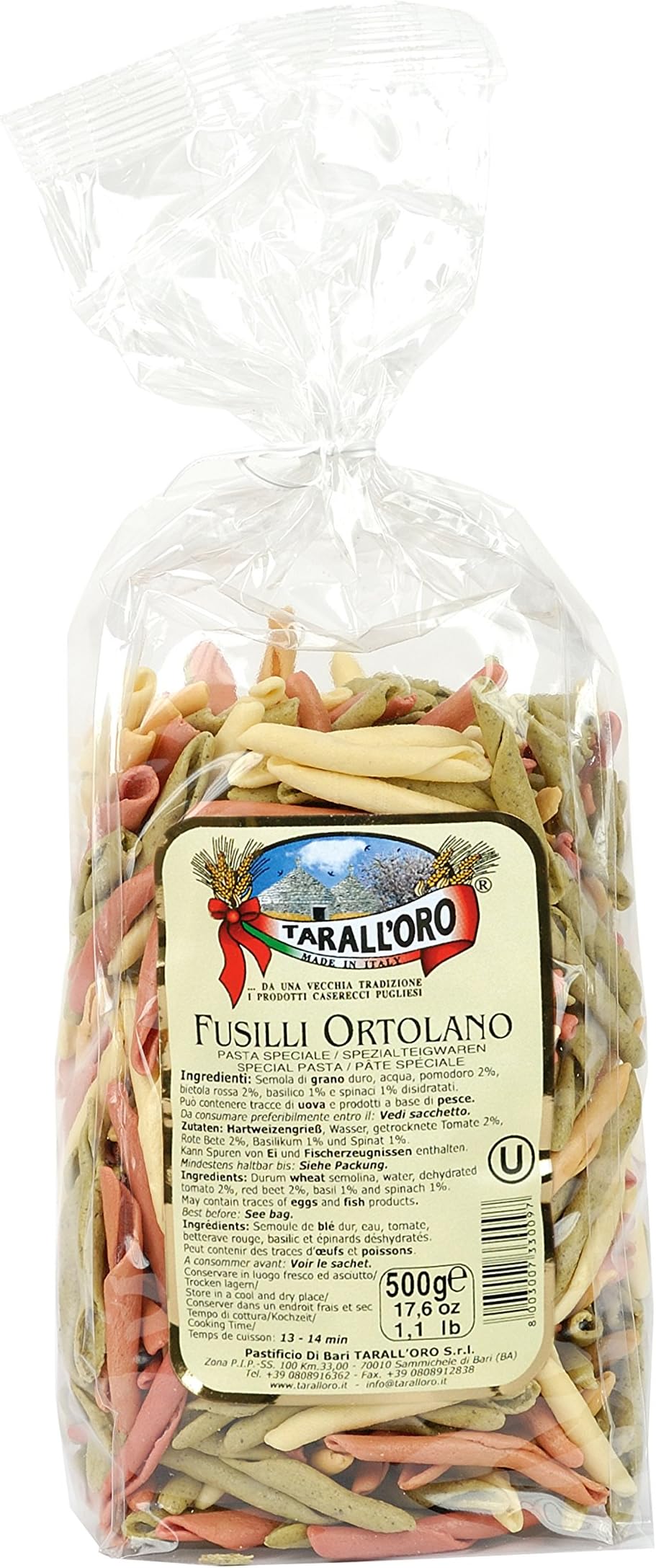 Taralloro Fusilli Pasta in Ortolano Wisp Printed Bag, 500 g
