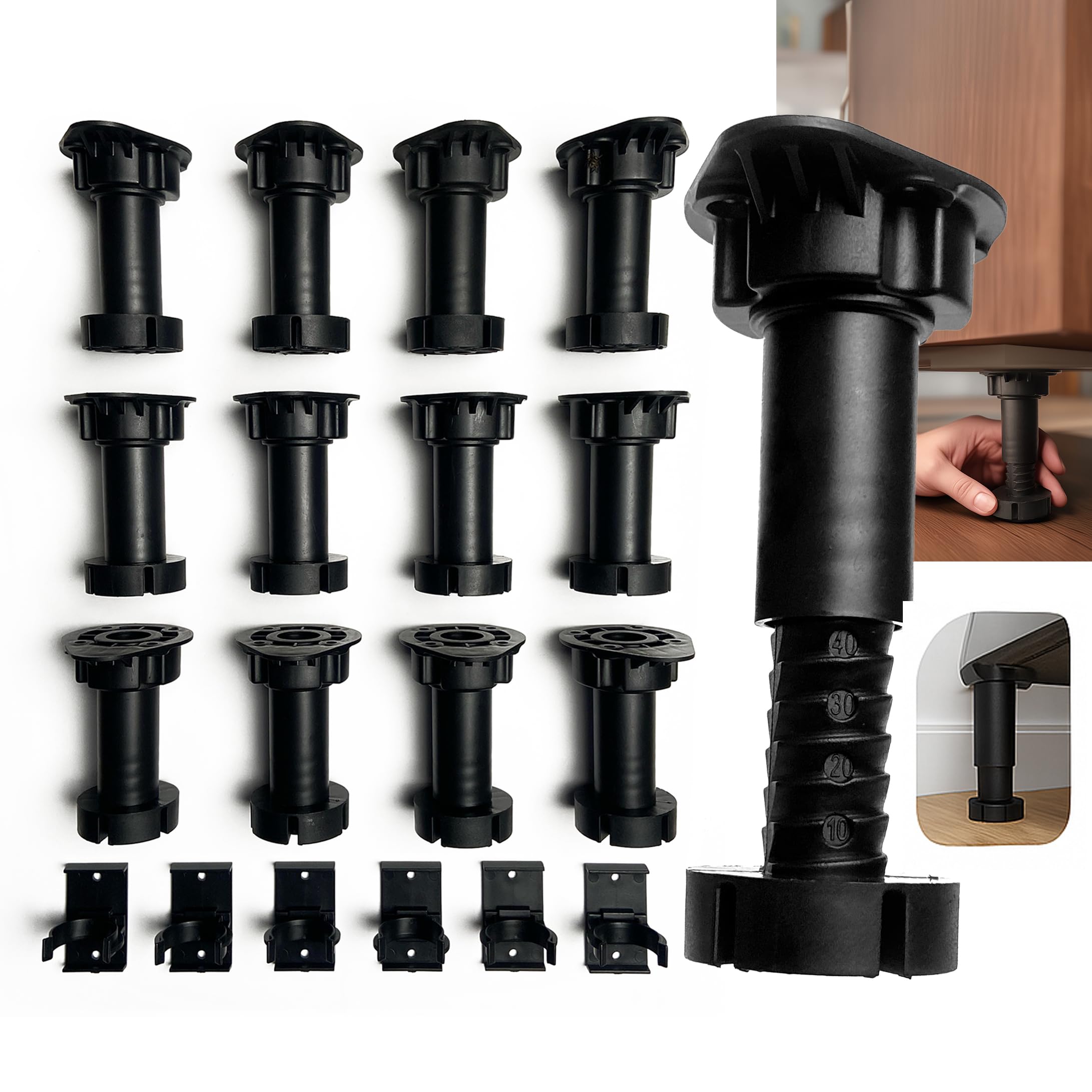 Photo 1 of *INCOMPLETE** Adjustable Furniture Leveling Feet | Heavy-Duty Cabinet Levelers for Bed Frames, Desks, Shelves & Workbenches | Easy Install | Non-Slip, Commercial-Grade Support | 12-Pack (3.5”-6”)