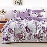 AIKASY 7-Piece Queen Size Bed in a Bag Comforter Set - Thistle Purple Floral Ensemble with Reversible Botanical Flowers Comforter, Sheets, Pillowcases & Shams