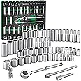 SK 3/8" Drive Socket Set with 160-P Ratchet, 56-Piece, SAE & Metric, SuperKrome Finish, Premium CR-V Construction, with EVA Foam Tool Organizer