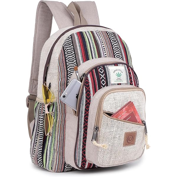 Large All Natural Pure Hemp Multi Pockets Laptop Backpack - Elephant Design Large All Natural Pure Hemp Multi Pockets Laptop Backpack  main image 3
