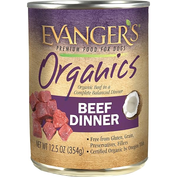 EVANGER’S ORGANICS BEEF DINNER FOR DOGS – 12 COUNT, 12.5 OZ EACH – QUALIFIED ORGANIC, GRAIN FREE, GMO FREE – NUTRIENT-DENSE RECIPE WITH ORGANIC VEGETABLES – WET DOG FOOD