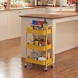 DOEWORKS 3 Tier Storage Trolley on Wheels Yellow Metal Cart 70cm 15kg per tier view 4
