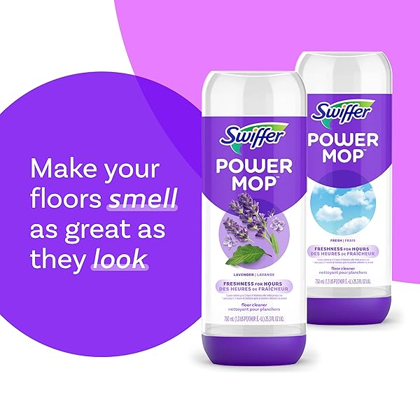 SWIFFER POWER MOP REFILL SOLUTION, FLOOR CLEANER FOR MOPPING TILE, VINYL, LAMINATE, WOOD IN HOME, BATHROOM, KITCHEN, ALL PURPOSE MULTI-SURFACE SOLUTION FOR FLOOR CLEANING, LAVENDER SCENT, 50.6OZ
