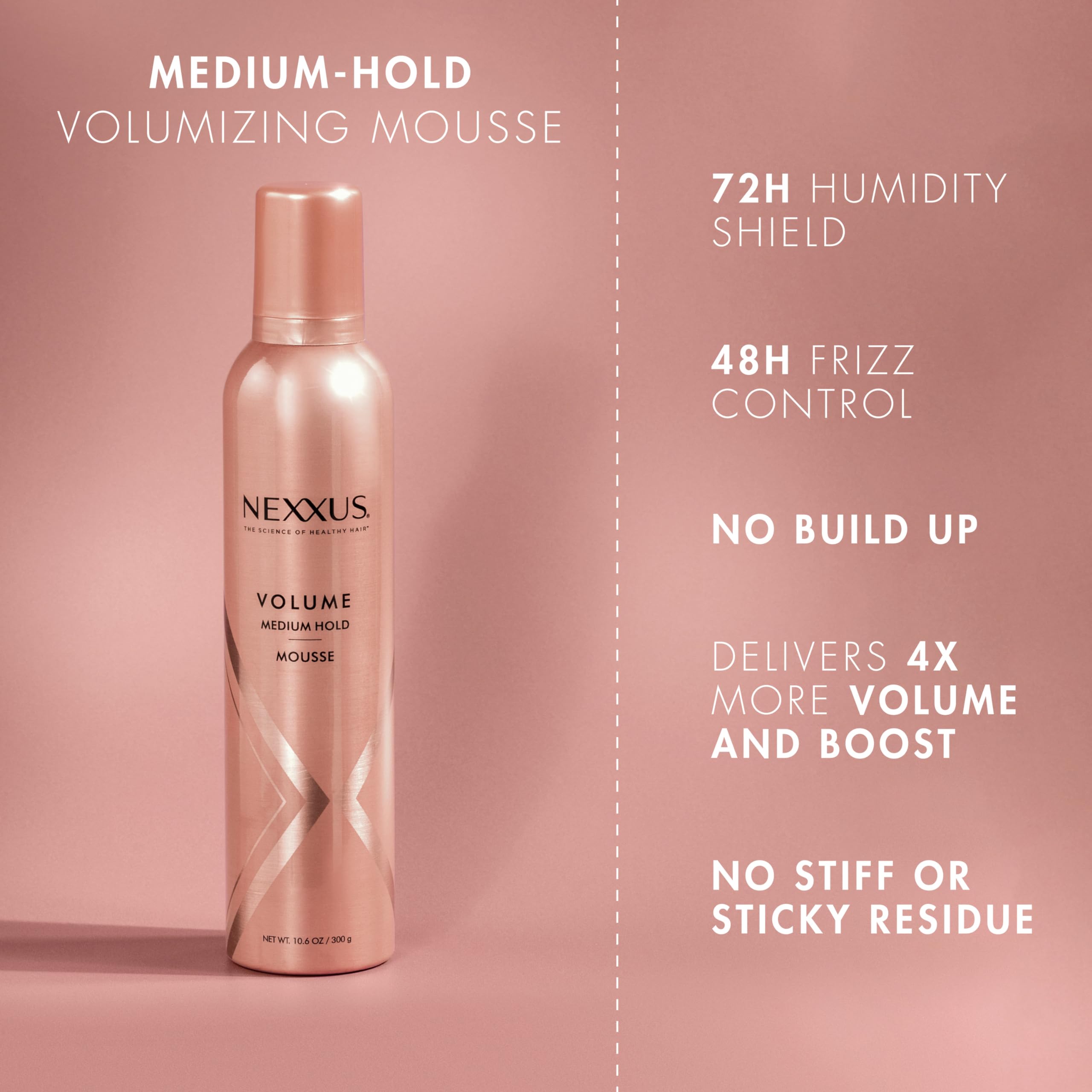 Nexxus Volumizing Foam Hair Mousse, Pink, 10.6 Ounce | Pack of 1 | Hair Styling Mousse