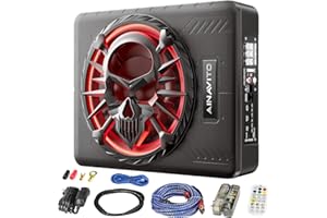 AINAVITO CX-100 Car Audio Subwoofers,10" Slim Car Subwoofer,800W Amplifier car Audio with LED Ambient Light,Bass Control,Under Seat Subwoofer for Car/Truck,Powered subwoofer car Audio for Powerful Bass