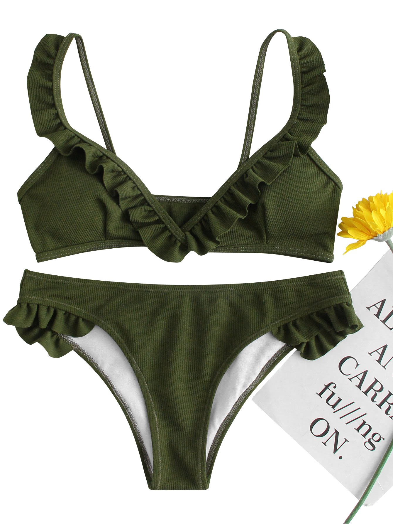 SOLY HUX Women's Sexy Flower Print Ruffle Strap Triangle Bikini Set