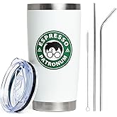 Maako Espresso Patronum Potter Stainless Steel Double-Insulated 20oz White Tumbler Mug with Leak-Proof Lid - Metal Straw and Brush Included - Harry P Cup Gift