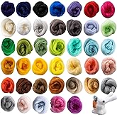 Sukh 40pcs Felting Wool Roving - Wool Roving for Needle Felting - Core Bulk Spinning DIY Craft Mix Color
