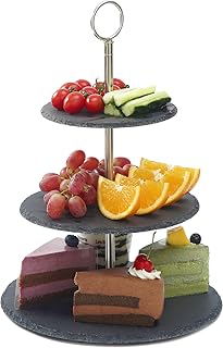 Praknu Schiefer Etagere 3-Stöckig - Standfest - Belastbar - Für Dessert und Obst