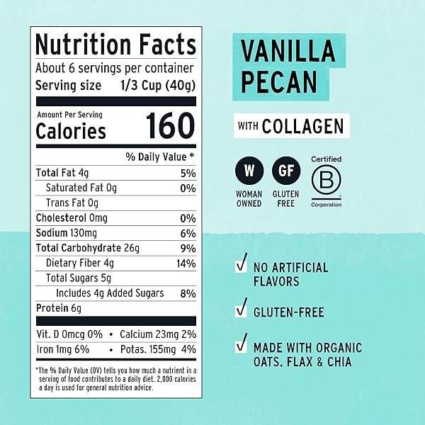 PURELY ELIZABETH, OAT POUCH COLLAGEN VANILLA PECAN, 8 OUNCE