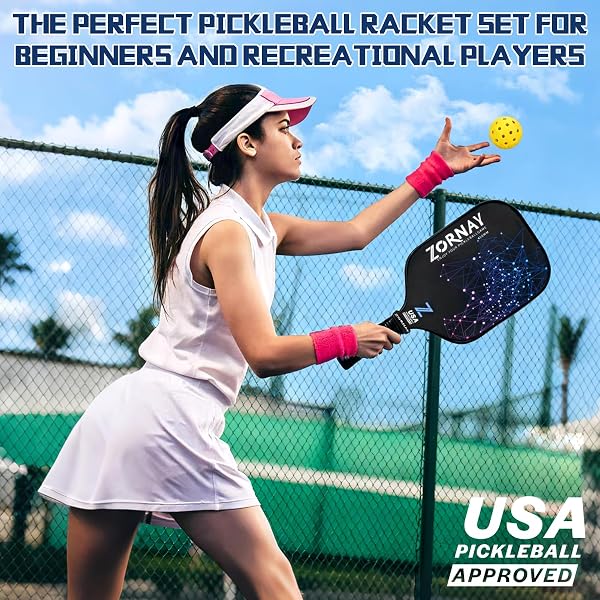 BEGINNER PICKLEBALL PADDLES SET OF 2 WITH BALL AND BAG, USAPA APPROVED LIGHTWEIGHT PICKLEBALL PADDLES, FIBERGLASS PICKLE BALL RACKETS FOR BEGINNERS, MEN, WOMEN, COUPLE, FAMILY