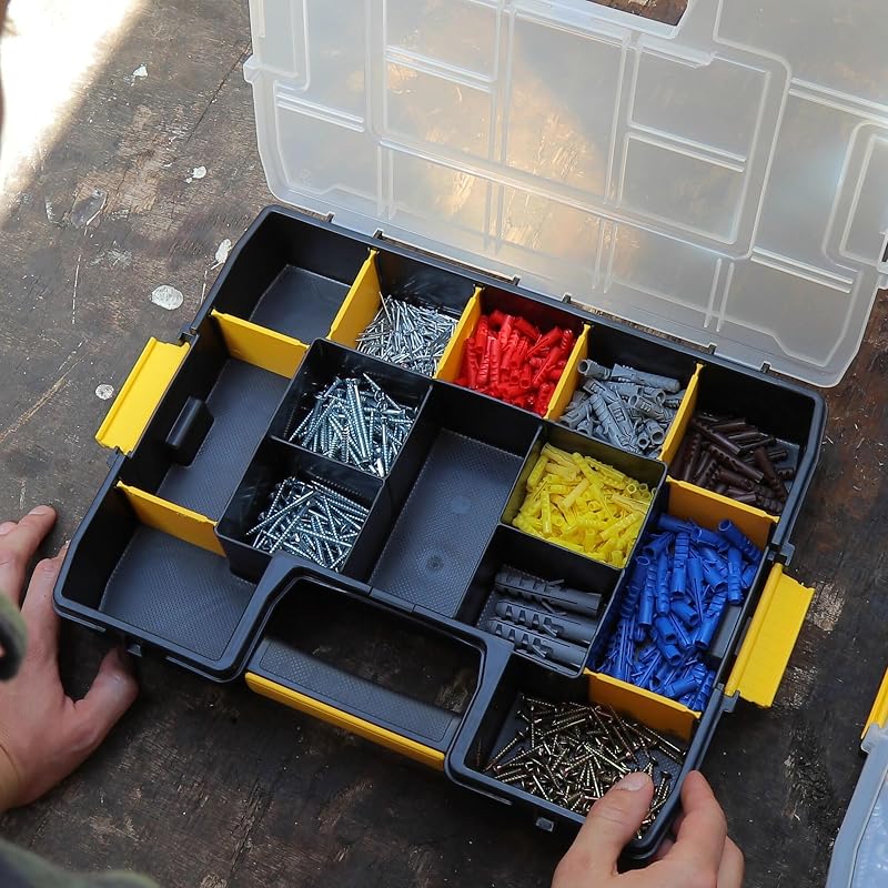 Organizador stanley sortmaster junior, compartimentos expansíveis e modulares, armazenamento de ferramentas e peças pequenas, design antiderrapante, 37,5x6,7x29,2cm, 1-97-483