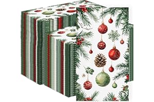 TBSONE 3-Ply Christmas Paper Napkins Disposable: Guest Dinner Hand Towels, Xmas Table Decorative for Bathroom Home Kitchen, Holiday Cocktail Party Decor, Red White Green (4.3x7.9 Inches, Count, 100)