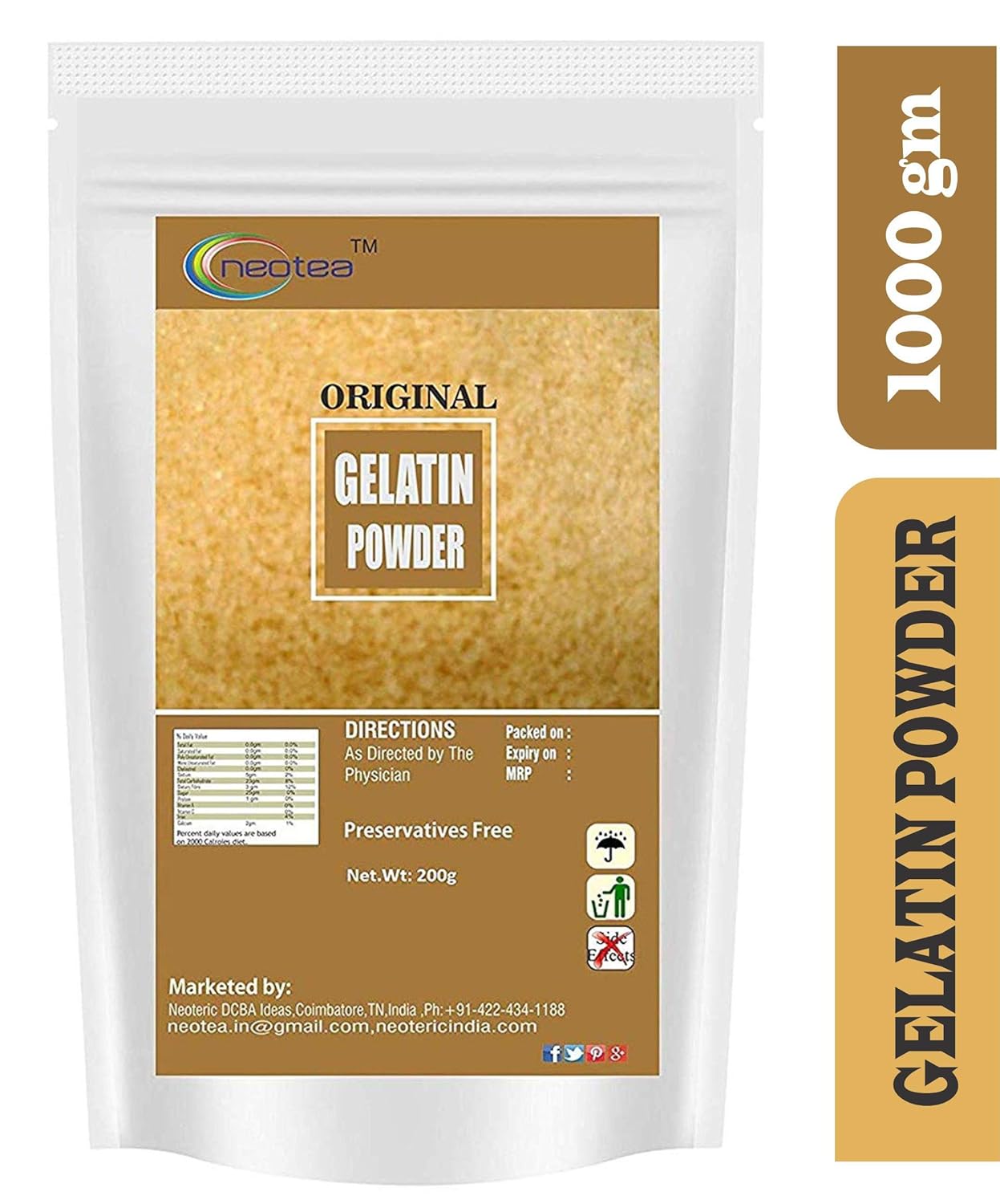 Neotea Pure Gelatine Powder, 1 Kg Amazon.in Grocery & Gourmet Foods