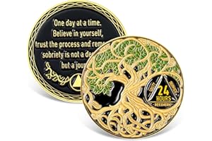 Ferreve Sobriety Coin Sobriety Gifts AA Recovery Medallion for Men Women in Recovery(Green,24 Hour)
