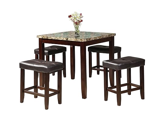 acme Rolle Counter Height Set (5 Pack), Faux Marble and Espresso