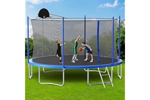 Skepphlay 16ft 14ft 12ft Trampoline Outdoor for Kids and Adults, Large Heavy Duty Round Trampoline with Basketball Hoop, Enclosure Net for Backyard, ASTM Approved