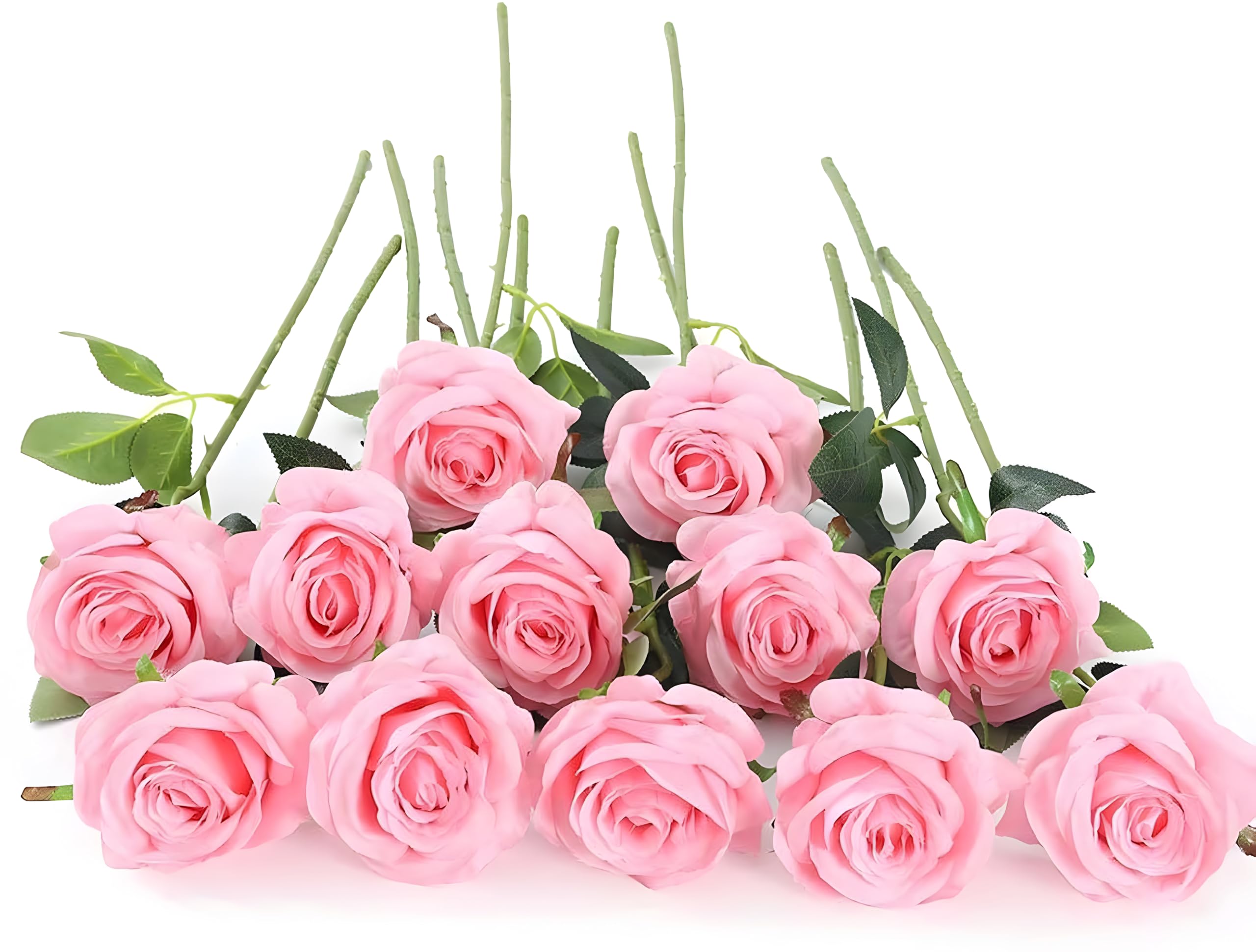 Laelfe 12 Pcs Pink Artificial Roses, 53cm Long Stem Fake Silk Pink Roses Faux Rose Flowers for Wedding Bridal Bouquet Home Party Hotel Floral Arrangement Decorations — image 1
