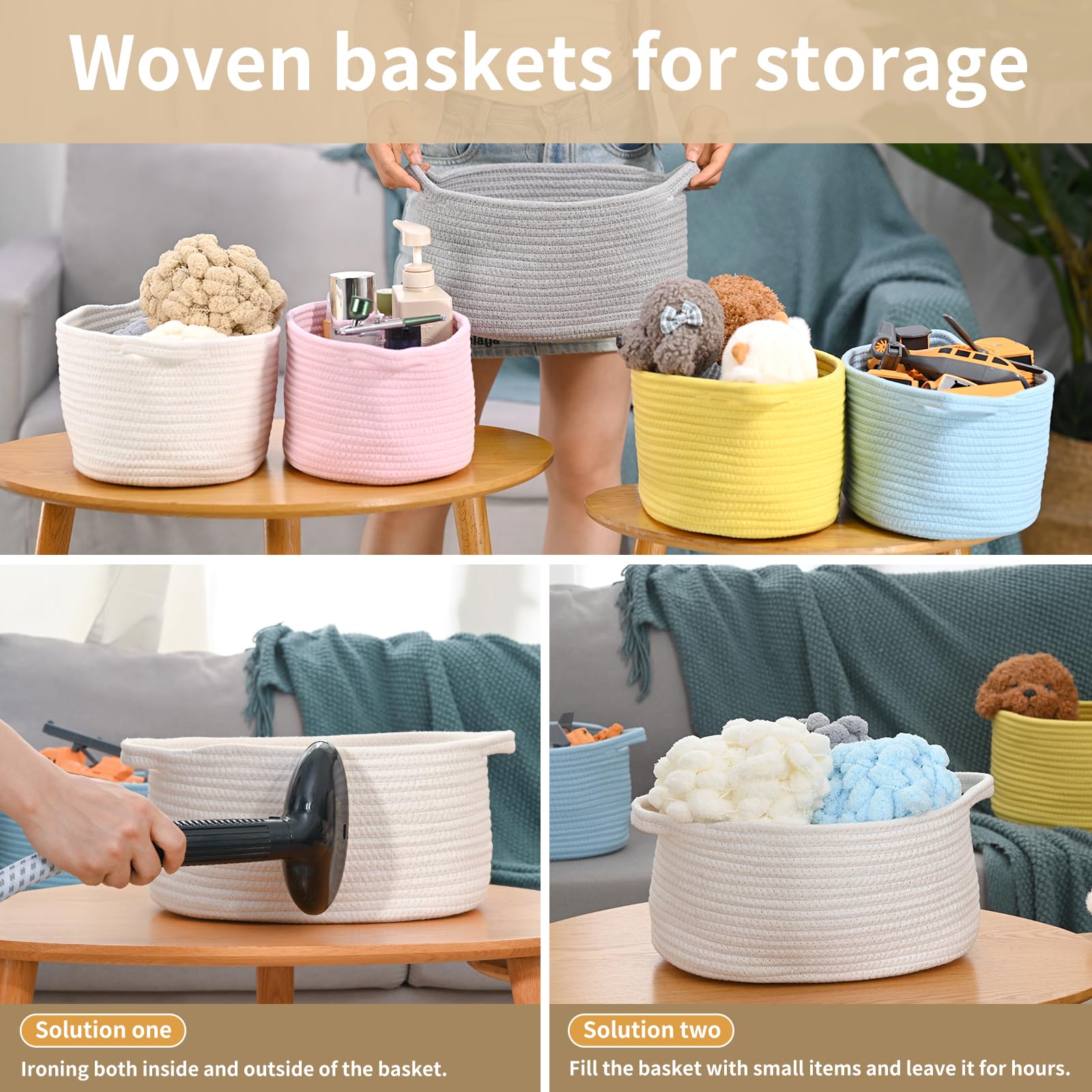 Cute Woven Storage Basket with Handle, Baskets for Gifts Empty, Gift Baskets for Birthday Baby Shower Raffle Burr Fundraiser, Decorative Organizer Box for Baby Toy Pet, 13