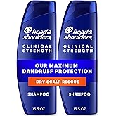 Head & Shoulders Anti-Dandruff Shampoo with 1% Selenium Sulfide, Clinical Strength Dry Scalp Rescue Shampoo Twin Pack, Seborrheic Dermatitis Relief, Dry Scalp 13.5 fl oz Each