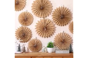 Resholder 9 Pcs Christmas Hanging Decorations Large Paper Fans Neutral Paper Fans Hanging Ornament Kit for Christmas Holiday Party Supplies Home Decorations 10/12/14 Inch(Brown)