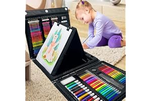 AQTQA 208 PCS Art Supplies, Drawing Art Set Kit for Kids,Teens Artist, Adults Art Set with Double Sided Trifold Easel, Oil Pastels, Crayons, Colored Pencils, Watercolor Pens Gift for Girls Boys Artist,Black