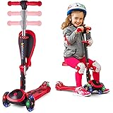SKIDEE Kick Scooters for Kids 2-12 Years Old - Foldable Scooter with Removable Seat, 3 LED Light Wheels, Back Wheel Brake, Wi