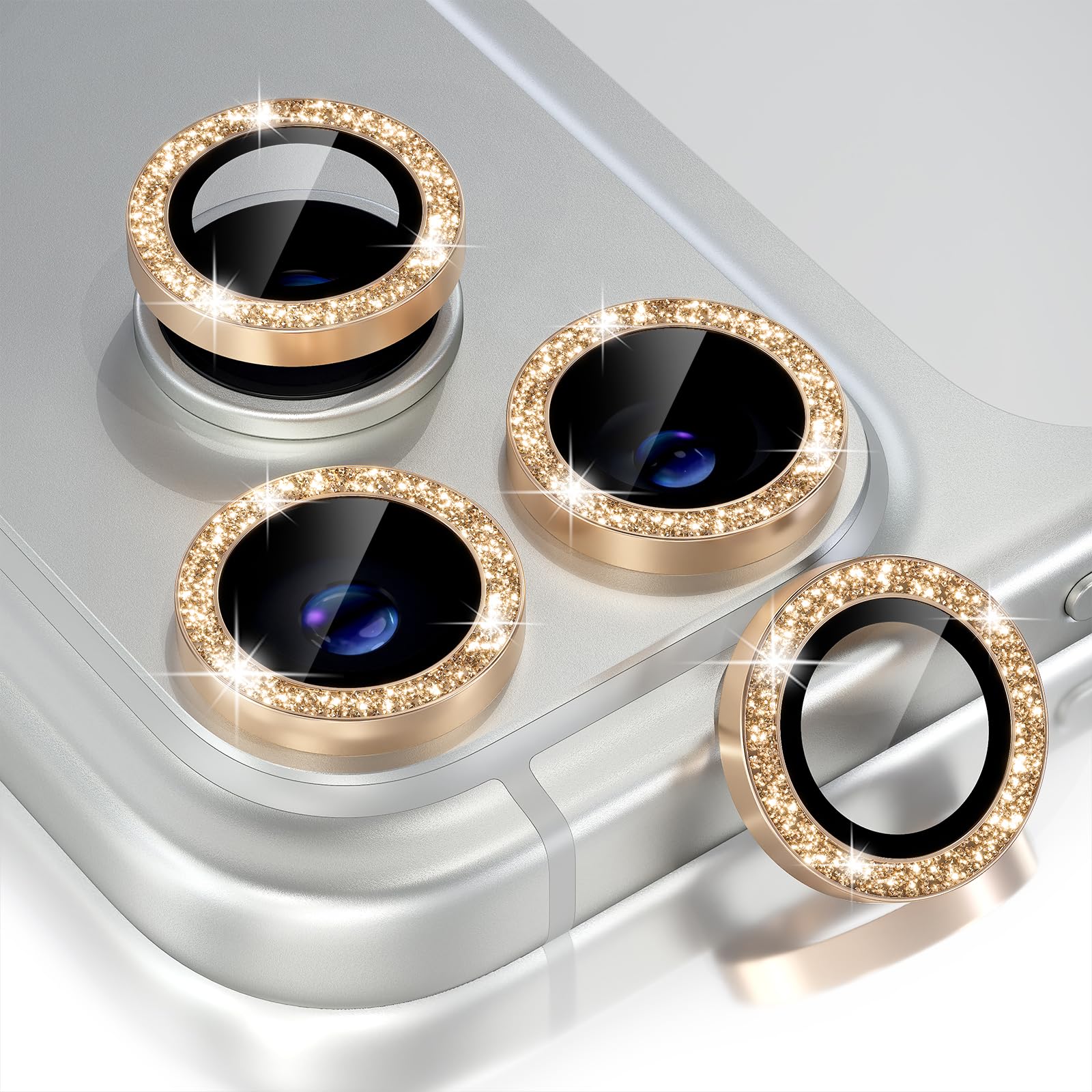 Photo 1 of Choiche Compatible for iPhone 17 Pro/iPhone 17 Pro Max Camera Lens Protector Bling, 9H Tempered Glass Camera Cover Screen Protector Metal Ring Decoration Accessories (Glitter-Gold)