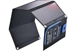 BigBlue Portable Solar Charger 28W with Digital Ammeter,25.4% High-Efficiency, USB-A/USB-C Ports, Folding Waterproof Solar Panels with Carabiners for Camping, Backpacking, Phones, Tablets, Power Bank