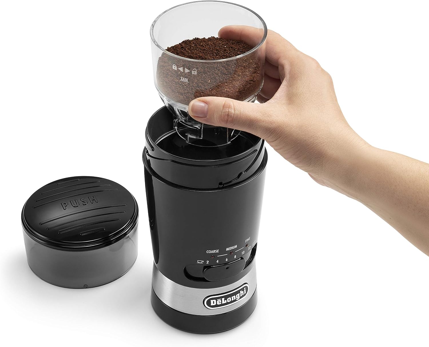 Molinillo de Café DeLonghi KG210 capacidad 90 gramos, cuchillas de acero  inóxidable, capacidad de taza ajustable, uso ultra-sencillo Café y té  Molinillos de café