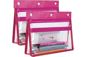 YOEEJOB Pencil Pouch for 3 Ring Binder with 1.5 inch Expandable Large Capacity, Double Pockets Zipper Pencil Case, Pencil Binder Pouch for School Office Home, Rosy