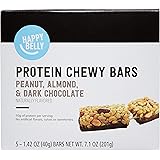 Amazon Brand - Happy Belly Protein Chewy Bars, Peanut, Almond & Dark Chocolate, 5 Count
