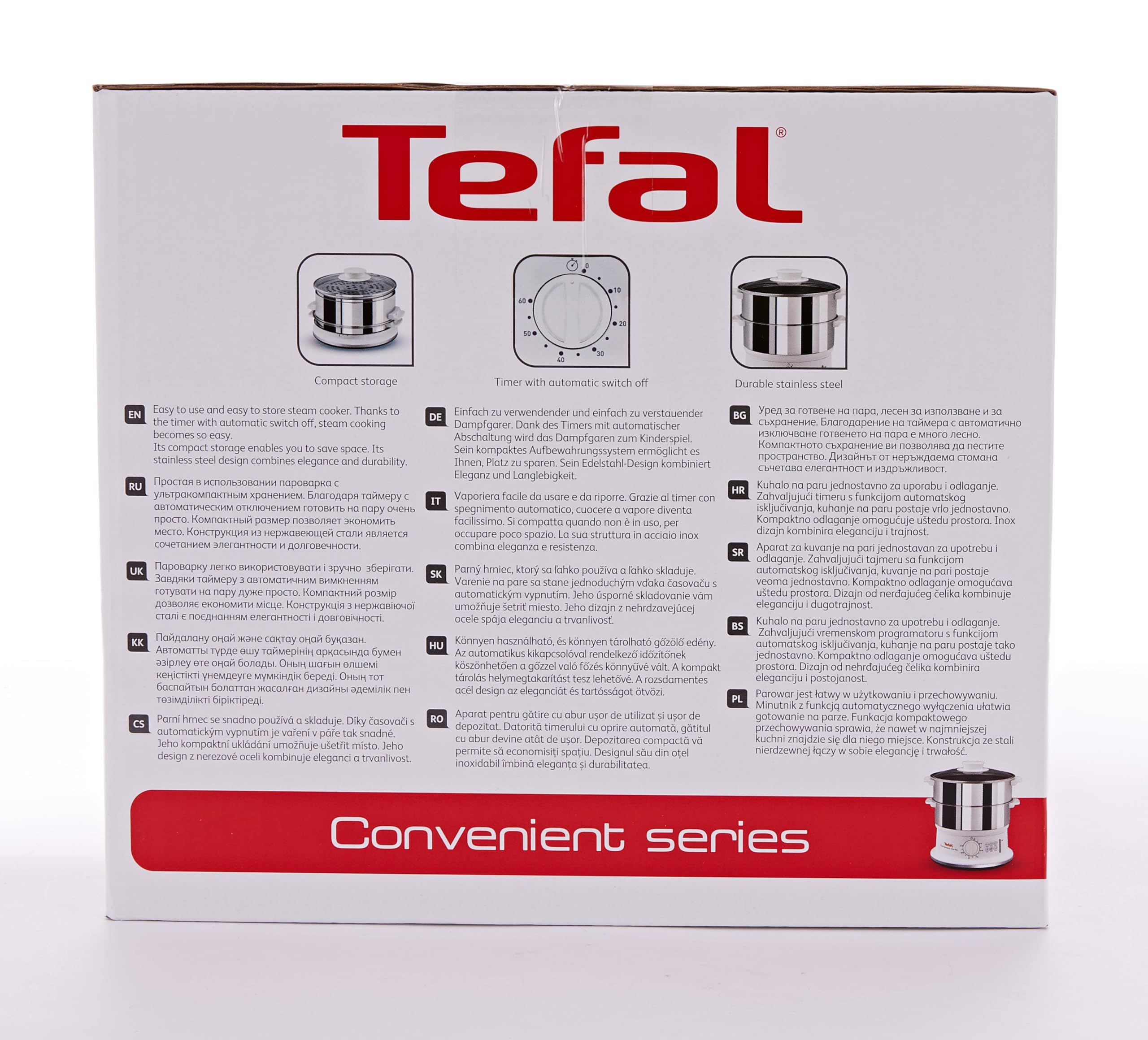 Tefal VC1451 Steam Cooker, 2 Stainless Steel Containers, 6 L Capacity, 24 cm Diameter, Timer and Automatic Shut-off, 900 W