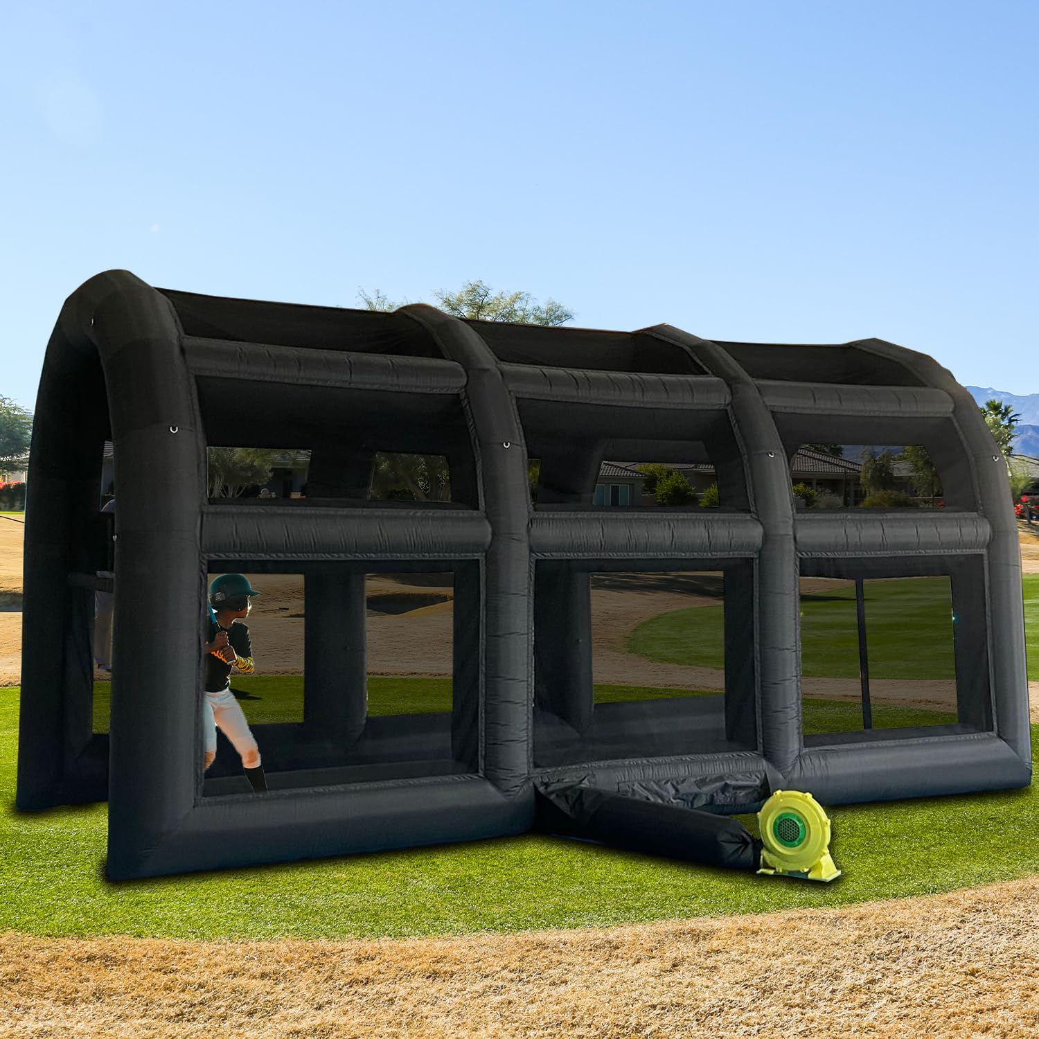 Photo 1 of SAYOK 19.68ft x 9.84ft Inflatable Tennis Tent Baseball Cage Football Court Cage Inflatable Baseball Field Softball Batting & Pitching Cage with Blower