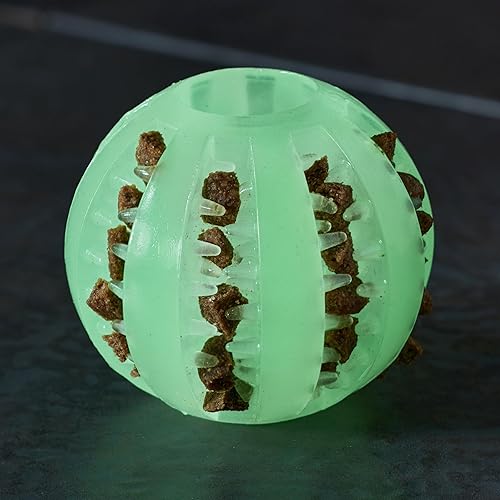 Fuzzl Super Glow Dog Ball Treat Toy and Dental Toy for Dogs and Puppys - Dog Chew Toy Glow in Dark Tough Chew Toy TPR for Aggressive Chewers