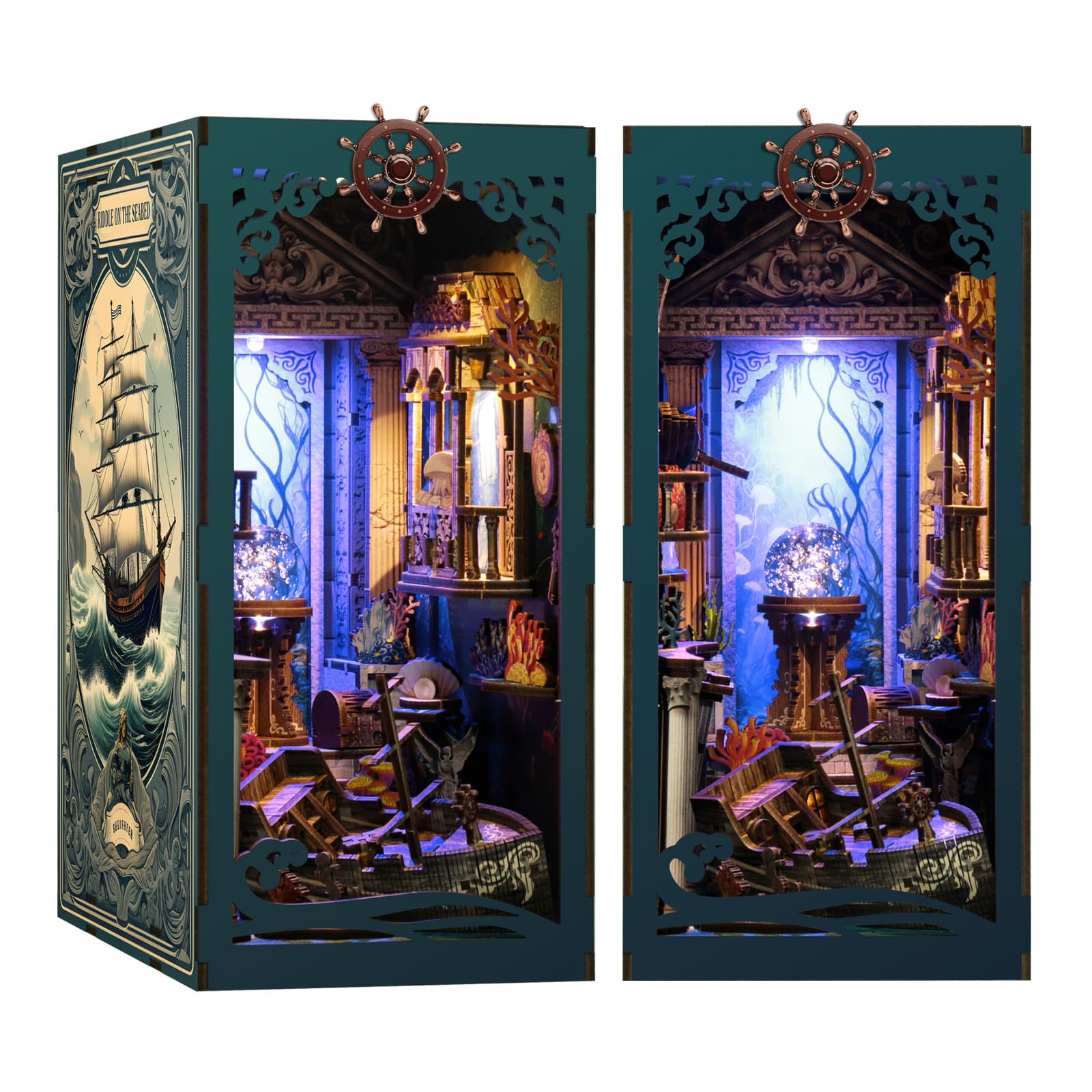 Book Nook Kit - DIY Miniature Dolls House Kit with Furniture and LED Light, 3D Puzzle Wooden Art Bookends, Model Kits for for Adults and Teens (Deep Sea Secret Shadow)