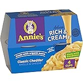 Annie's Classic Cheddar Deluxe Mac and Cheese Microwave Cups, 10.4 oz, 4 ct | Easy Side or Snack for Kids, Real Cheddar Cheese Sauce, No Artificial Flavors or Synthetic Colors