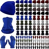 Zhanmai 96 Pcs Winter Beanies Gloves Neck Warmers Set Bulk Unisex Knitted Hats Gloves Fleece Scarves for Adult Homeless Charity