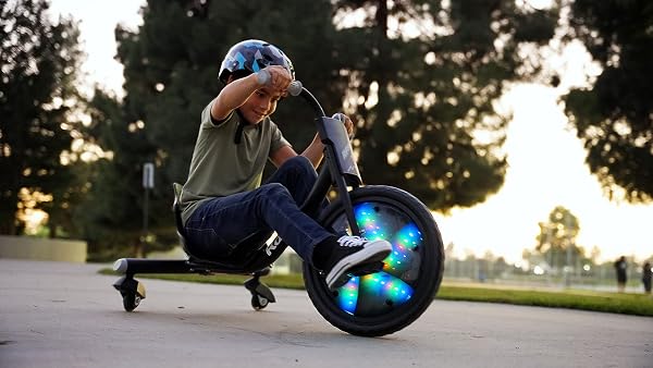 RAZOR RIPRIDER 360 LIGHTSHOW BLACK TRIKE WITH REAR CASTERS AND WITH MOTION-ACTIVATED MULTI-COLOR LIGHTS, 3 WHEELED DRIFTING RIDE-ON FOR KIDS AGES 5 AND UP