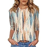 LOMON 3/4 Length Sleeve Womens Tops Spring Summer Fashion 2026 Tops Crew Neck Pleated Shirts Tunic Top Loose Fit