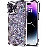 Lafunda for iPhone 14 Pro Max Case Glitter, Luxury Shiny Bling Sparkly Bumper Cover with Crystal Diamonds for Women Girls Soft Slim Shockproof Protective Phone Case for iPhone 14 Pro Max 6.7", Purple