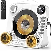 CD Player with HiFi Dual Speaker Bluetooth RX/TX/USB/AUX for Home White | Desktop CD Player with Remote Control,Dust Cover,LCD Display,Sleep Timer,EQ Sound,A-B Repeat,Kids,Gift